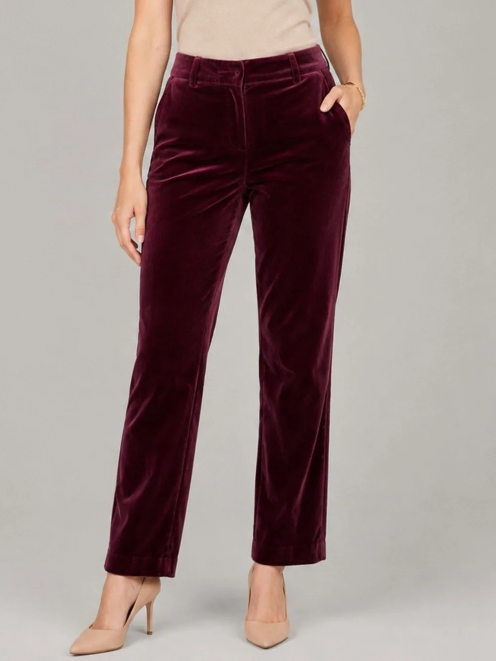 Ann Taylor Burgundy Velvet Straight Leg Pants Women’s Size 6 Holiday Luxe